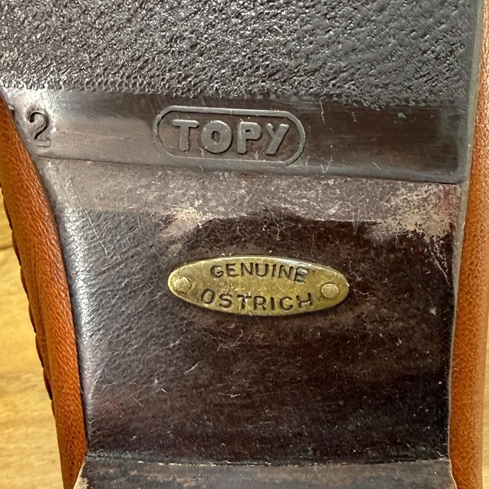 Ennesi Gold Italian Ostrich Leg Loafers Mens 9 M Whiskey Brown Slip On Business